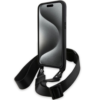 Pouzdro BMW M Edition Carbon Stripe &amp; Strap pro iPhone 15 Pro - černé