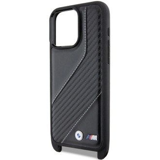 Pouzdro BMW M Edition Carbon Stripe &amp; Strap pro iPhone 15 Pro - černé