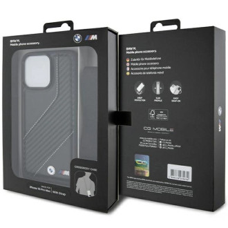 Pouzdro BMW M Edition Carbon Stripe &amp; Strap pro iPhone 15 Pro - černé