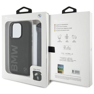 Pouzdro BMW Signature Leather Wordmark Cord pro iPhone 15 Pro - černé