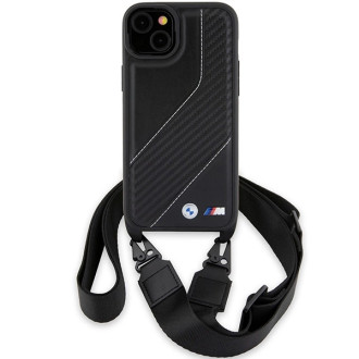 Pouzdro BMW M Edition Carbon Stripe &amp; Strap pro iPhone 15 Plus / 14 Plus - černé