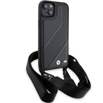 Pouzdro BMW M Edition Carbon Stripe &amp; Strap pro iPhone 15 Plus / 14 Plus - černé