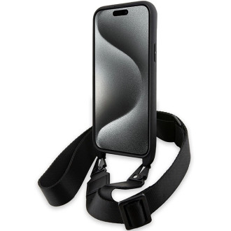 Pouzdro BMW M Edition Carbon Stripe &amp; Strap pro iPhone 15 Plus / 14 Plus - černé
