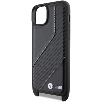 Pouzdro BMW M Edition Carbon Stripe &amp; Strap pro iPhone 15 Plus / 14 Plus - černé