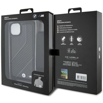 Pouzdro BMW M Edition Carbon Stripe &amp; Strap pro iPhone 15 Plus / 14 Plus - černé