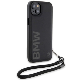 Pouzdro BMW Signature Leather Wordmark Cord pro iPhone 15 Plus / 14 Plus - černé