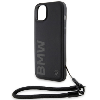 Pouzdro BMW Signature Leather Wordmark Cord pro iPhone 15 Plus / 14 Plus - černé