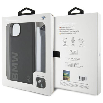 Pouzdro BMW Signature Leather Wordmark Cord pro iPhone 15 Plus / 14 Plus - černé