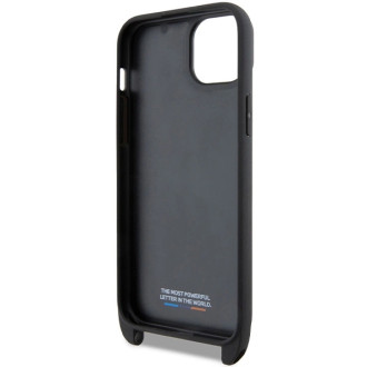 Pouzdro BMW M Edition Carbon Tricolor Lines &amp; Strap pro iPhone 15 / 14 / 13 - černé