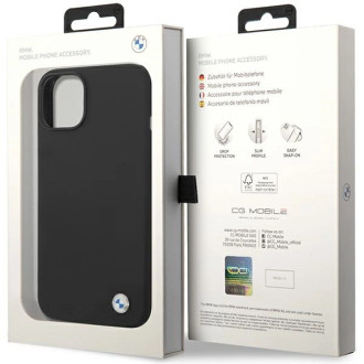 BMW silikonové pouzdro s kovovým logem pro iPhone 15 / 14 / 13 - černé