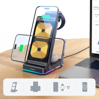 [RETURNED ITEM] Indukční nabíječka Joyroom 3v1 pro zařízení Apple - iPhone, Apple Watch, stojan pro Airpods (až 15W) černý (JR-WQN01)