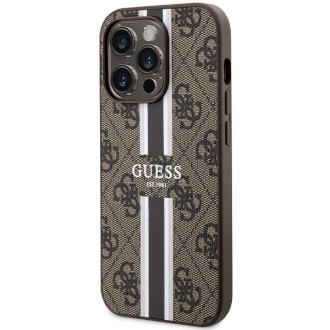 Guess 4G Printed Stripes MagSafe pouzdro pro iPhone 15 Pro - hnědé