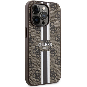Guess 4G Printed Stripes MagSafe pouzdro pro iPhone 15 Pro - hnědé