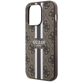 Guess 4G Printed Stripes MagSafe pouzdro pro iPhone 15 Pro - hnědé