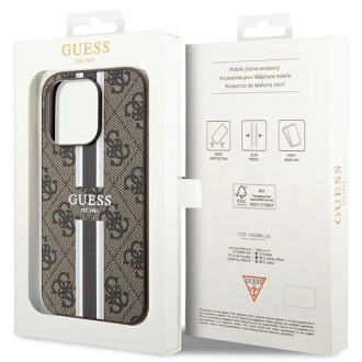 Guess 4G Printed Stripes MagSafe pouzdro pro iPhone 15 Pro - hnědé