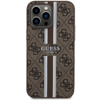 Guess 4G Printed Stripes MagSafe pouzdro pro iPhone 15 Pro Max - hnědé