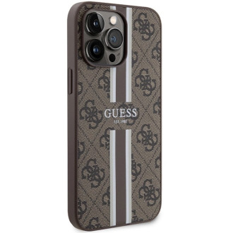 Guess 4G Printed Stripes MagSafe pouzdro pro iPhone 15 Pro Max - hnědé