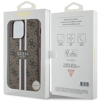 Guess 4G Printed Stripes MagSafe pouzdro pro iPhone 15 Pro Max - hnědé