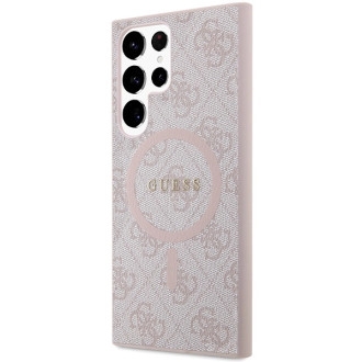 Guess 4G Collection kožené kovové logo MagSafe pouzdro pro Samsung Galaxy S24 Ultra – růžové