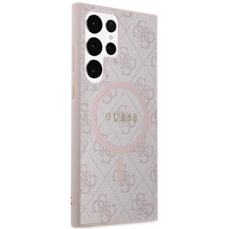 Guess 4G Collection kožené kovové logo MagSafe pouzdro pro Samsung Galaxy S24 Ultra – růžové