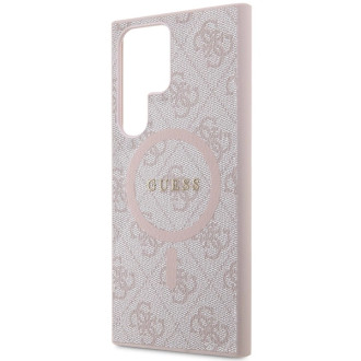 Guess 4G Collection kožené kovové logo MagSafe pouzdro pro Samsung Galaxy S24 Ultra – růžové