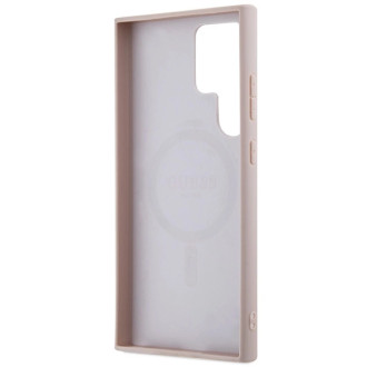 Guess 4G Collection kožené kovové logo MagSafe pouzdro pro Samsung Galaxy S24 Ultra – růžové