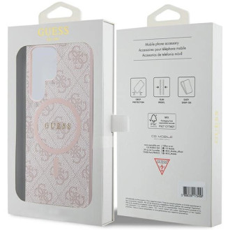 Guess 4G Collection kožené kovové logo MagSafe pouzdro pro Samsung Galaxy S24 Ultra – růžové
