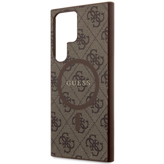 Guess 4G Collection kožené kovové logo MagSafe pouzdro pro Samsung Galaxy S24 Ultra – hnědé