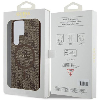 Guess 4G Collection kožené kovové logo MagSafe pouzdro pro Samsung Galaxy S24 Ultra – hnědé