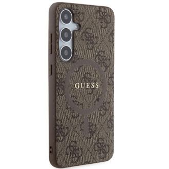 Guess 4G Collection Leather Metal Logo MagSafe pouzdro pro Samsung Galaxy S24+ - hnědé