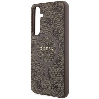 Guess 4G Collection Leather Metal Logo MagSafe pouzdro pro Samsung Galaxy S24+ - hnědé