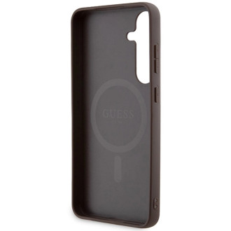 Guess 4G Collection Leather Metal Logo MagSafe pouzdro pro Samsung Galaxy S24+ - hnědé