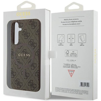 Guess 4G Collection Leather Metal Logo MagSafe pouzdro pro Samsung Galaxy S24+ - hnědé