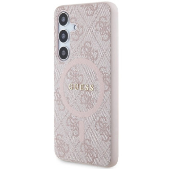 Guess 4G Collection kožené kovové logo MagSafe pouzdro pro Samsung Galaxy S24 – růžové
