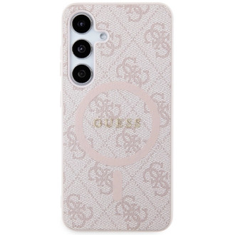 Guess 4G Collection kožené kovové logo MagSafe pouzdro pro Samsung Galaxy S24 – růžové