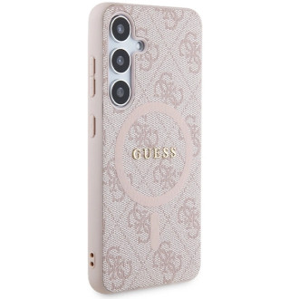 Guess 4G Collection kožené kovové logo MagSafe pouzdro pro Samsung Galaxy S24 – růžové