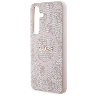 Guess 4G Collection kožené kovové logo MagSafe pouzdro pro Samsung Galaxy S24 – růžové