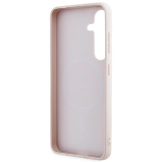 Guess 4G Collection kožené kovové logo MagSafe pouzdro pro Samsung Galaxy S24 – růžové