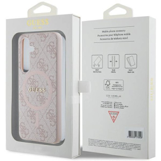 Guess 4G Collection kožené kovové logo MagSafe pouzdro pro Samsung Galaxy S24 – růžové