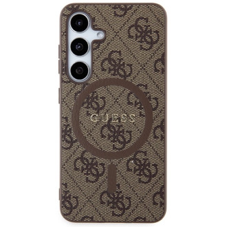 Guess 4G Collection kožené kovové logo MagSafe pouzdro pro Samsung Galaxy S24 – hnědé