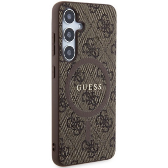 Guess 4G Collection kožené kovové logo MagSafe pouzdro pro Samsung Galaxy S24 – hnědé