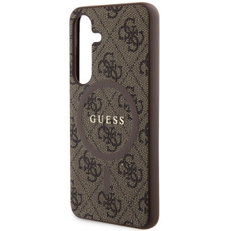 Guess 4G Collection kožené kovové logo MagSafe pouzdro pro Samsung Galaxy S24 – hnědé