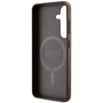Guess 4G Collection kožené kovové logo MagSafe pouzdro pro Samsung Galaxy S24 – hnědé