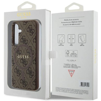 Guess 4G Collection kožené kovové logo MagSafe pouzdro pro Samsung Galaxy S24 – hnědé