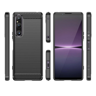 Kryt Carbon Case pro Sony Xperia 1 V flexibilní silikonový karbonový kryt černý