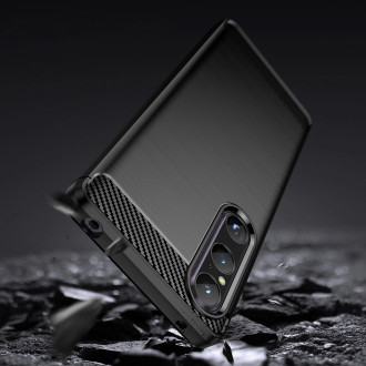 Kryt Carbon Case pro Sony Xperia 1 V flexibilní silikonový karbonový kryt černý