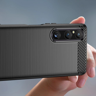 Kryt Carbon Case pro Sony Xperia 1 V flexibilní silikonový karbonový kryt černý