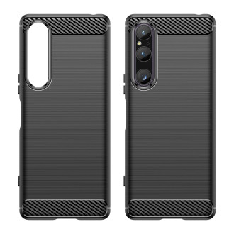 Kryt Carbon Case pro Sony Xperia 1 V flexibilní silikonový karbonový kryt černý