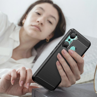 Pouzdro Carbon Case pro flexibilní silikonový karbonový kryt Infinix Hot 12 Pro černý