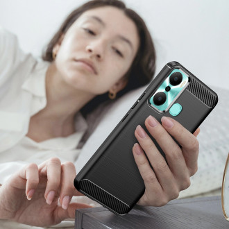 Pouzdro Carbon Case pro Infinix Hot 20 Play flexibilní silikonový karbonový kryt černý